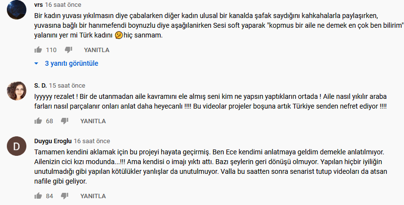 Ece Erken Youtube yorum