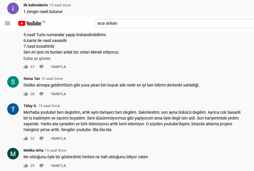 Ece Erken Youtube yorum