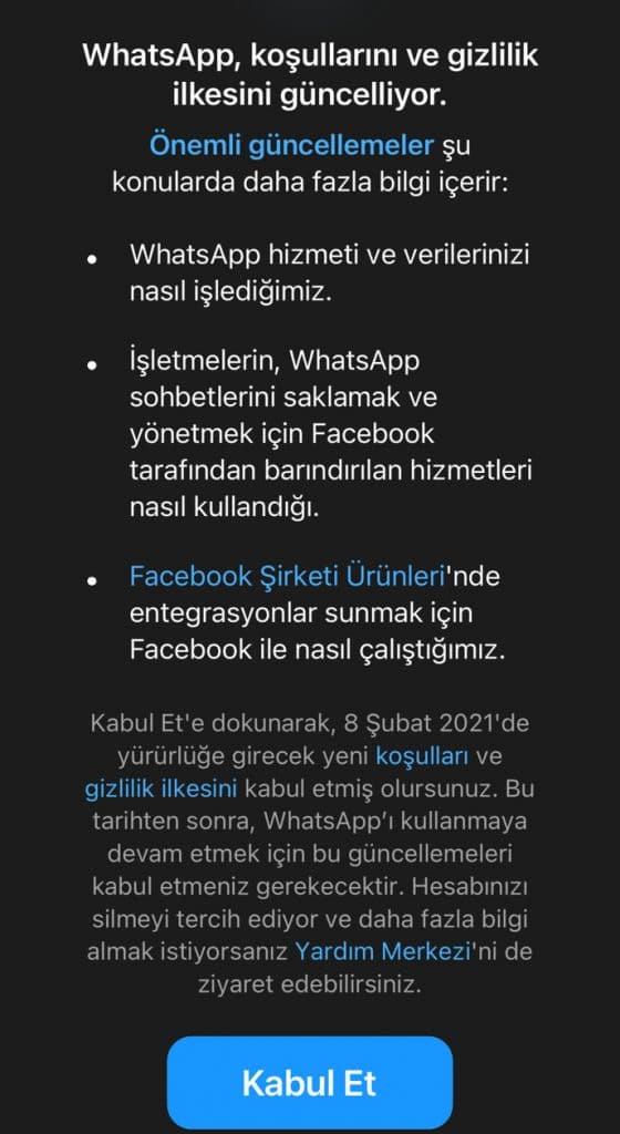 whatsapp sözleşme