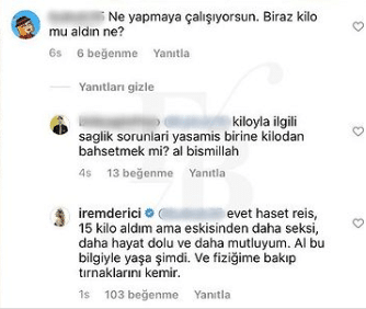 İrem Derici instagram yorumu