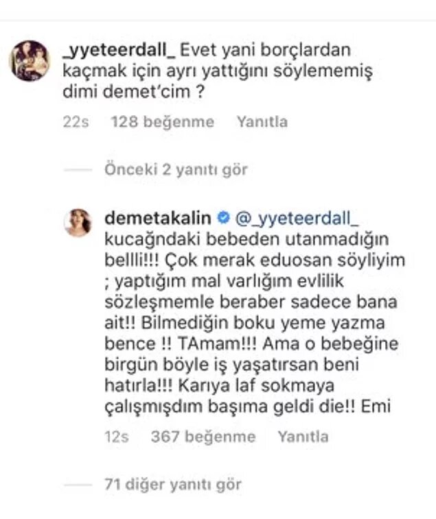 Demet Akalın instagram yorumu