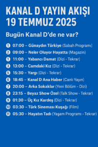 Kanal D Yayın Akışı 20 Temmuz 2025 – Bugün Ne Var?